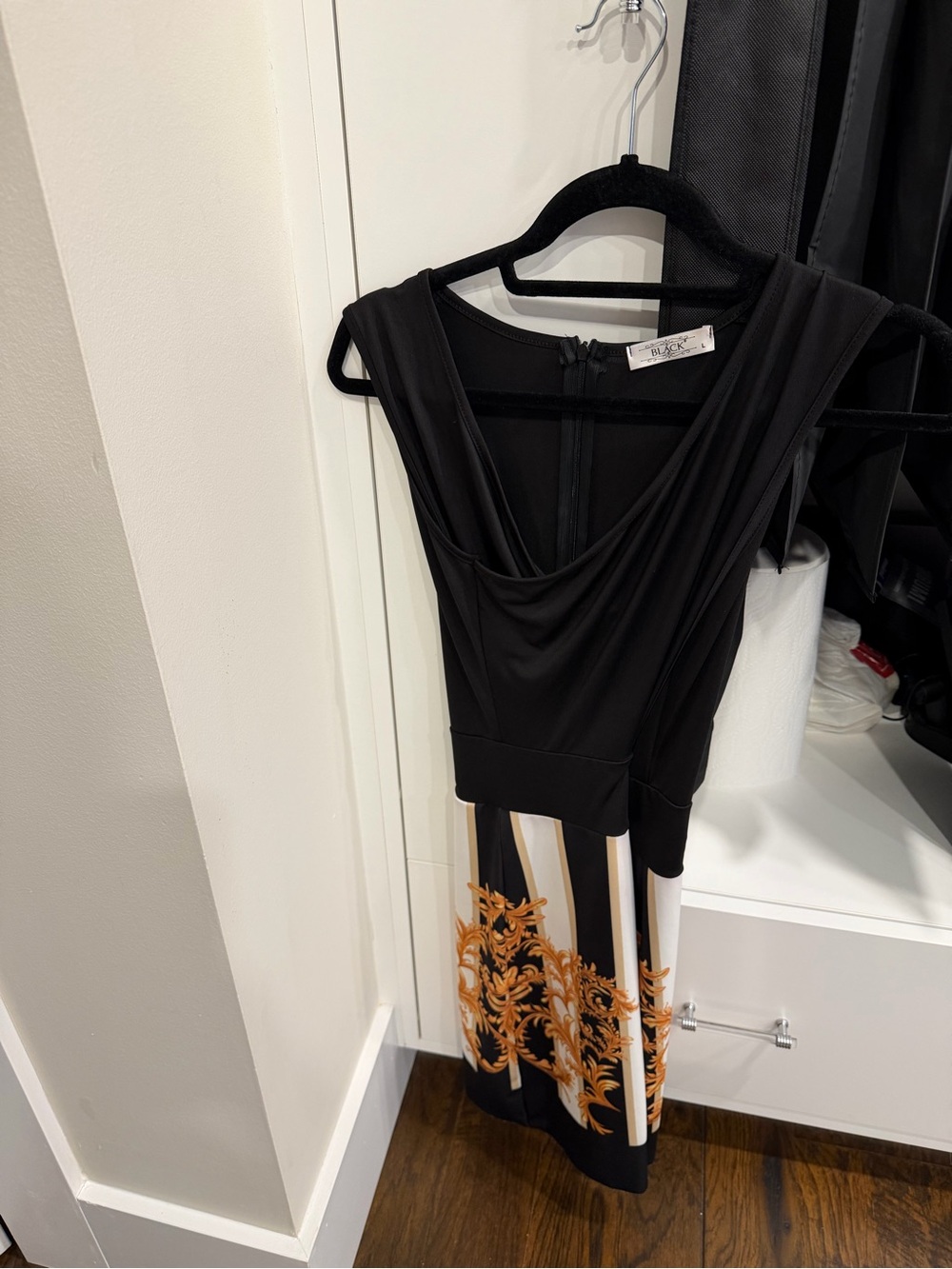 Black & Gold Patterned Sleeveless Dress